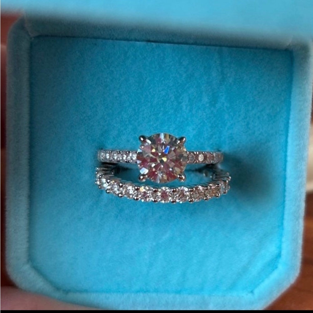 Certified 2.8 ctw Moissanite Diamond wedding Rings SET 1.5 ct center stone